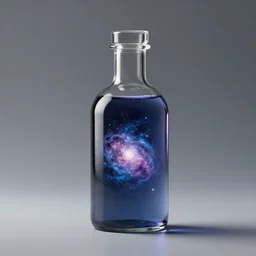 bottle with liquid universe, minimalist background