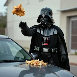 darth vader throw food on a car