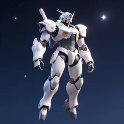 3D Fantasy sleek and amazing mech-suit floating in space, bright stars, Smooth 3D Illustration, soft render, Servando Lupini, Daniil Kudriavtsev, handpaint texture, Blender, 3DCoat