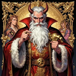 happy santa claus vampire evil demon, by sandra chevrier and anthony van dyck, artstation, illustration, comic book, polychromatic - colors, insanely detailed and intricate, hypermaximalist, elegant, ornate, hyper realistic, super detailed