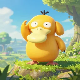 in game footage of psyduck from the legend of zelda breath of the wild, breath of the wild art style.
