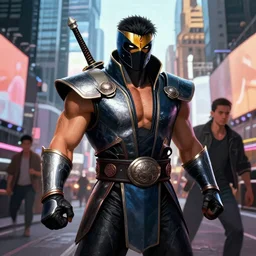 mortal kombat sub - zero in times square, illustration by ruan jia and mandy jurgens and william - adolphe bouguereau, artgerm, 4 k, digital art, surreal, space dandy style, highly detailed, godsend, artstation, digital painting, concept art, smooth, sharp focus, illustration by ruan jia and mandy jurgens and william - adolphe bouguereau