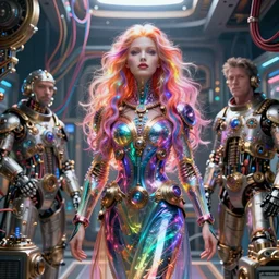 max chroma goddess character concept fantasy hyperrealistic detailed movie cinematic scene in full color scientist gear steampunk colorscientist of color max chroma deity by max chroma, greg rutkowsky, android jones, alex grey, scifi electrical wires photograph of a computer chip