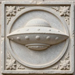 section of a decorative stone panel depicting ufo. Hindu artifact, 4K high quality museum collection photograph