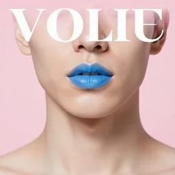 Magazine style cover photo of a pastel colored men with blue lips, wearing a pink 3d rendered hat on top of his head. Standing in knee-deep water. Telephoto lens, f2/8
