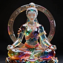 vibrant ultra clear figurine of beautiful cyborg samourai god meditation position, cybernetics, low contrast, cinematic dramatic lighting, hyper realistic detailed intricate render, hypermaximalist, ornate, epic composition, 4 k 8 k, cryengine octane blender, sharp focus, concept art, masterpiece by laurie greasley ron english