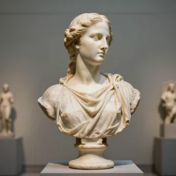 a greek sculpture bust of natalie portman in a ancient art museum, epic lighting, art photography