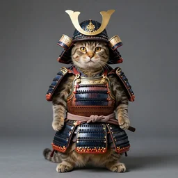 a cat wearing samurai armor, studio lighting