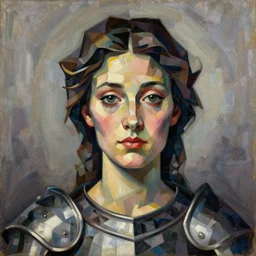 head and shoulders portrait of a female knight, cubist painting by picasso