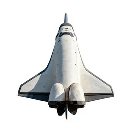 futuristic space shuttle, stylized 3d render, isolated on a pure white background, centered, entire object in frame, sharp focus, soft studio lighting