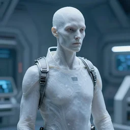 engineer from the movie prometheus in the spaceship prometheus, translucent white skin