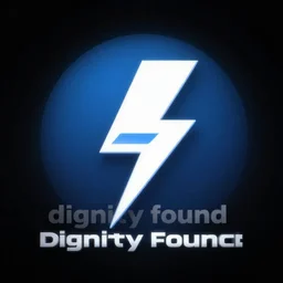 dignity found, logo, symbolism, blue, black background, lightning bolt, professional, artstation, black gradient, trending, 8k, high contrast,
