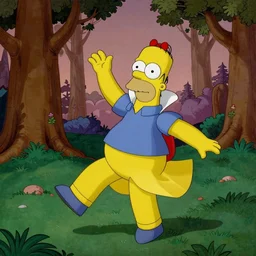 Homer Simpson dancing with Snow White in a forest, Neoclassical painting