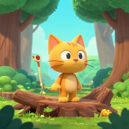 cat in the wood in the style of little big planet