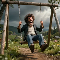 angry bob ross screaming on the swingset
