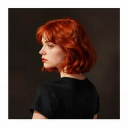 girl with short length red hair. black shirt. no face visible. back to camera. centered median photoshop filter cutout vector behance hd artgerm jesper ejsing!