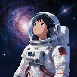 an anime girl wearing a spacesuit in awe at the beauty of the universe, 4k digital art, trending on artstation