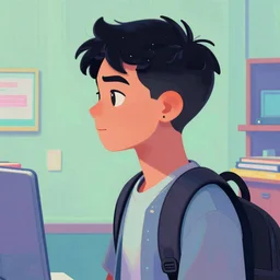 an expressive profile painting of a typical gen z student, in the style of an original beeple digital art painting, vaporwave cartoon