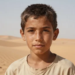 a detailed portrait of a tan boy in the desert, art illustration, incredibly highly detailed and realistic, 8 k, sharp focus