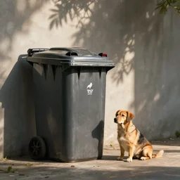 garbage bin and dog