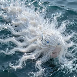 beautiful glowing sparkling shimmering ethereal white hair submerged in water flowing like ocean waves fantasy art portrait, elegant hair, complex design hair, ultra realistic, wide angle, intricate details, fantasy artifacts, highly detailed by peter mohrbacher, hajime sorayama, wayne barlowe, boris vallejo, aaron horkey, gaston bussiere, craig mullins