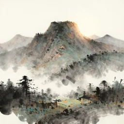 mountian, color ink wash by award - winning concept artist. backlighting, chiaroscuro, field of depth.
