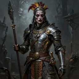 steampunk indian knight, horror, creepy, artstation, highly detailed painting, art by eddie mendoza