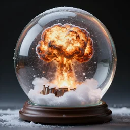 Nuclear explosion inside a snowglobe, snowglobe, snowglobe, nuclear explosion, mushroom cloud, photography