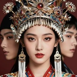 beautiful girl with headdress by wlop, james jean, guweiz, robert mccall, akihiko yoshida, full face close up