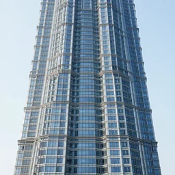 interesting skyscraper design, whole building showing, symmetrical, photorealistic