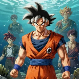 hyperdetailed underwater portrait of ultra instinct goku dragon ball super. by greg rutkowski, highly detailed, digital painting, artstation, smooth, sharp focus illustration, artstation hq. intricate, elegant. art by wlop and artgerm and greg rutkowski, alphonse mucha, medium shot. dan mumford, tomokazu matsuyama, takato yamamoto