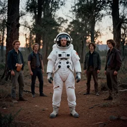 William S. Burroughs in spacesuit, lost in the Martian forest at dusk, by Edgar Maxence and Ross Tran and Michael Whelan and Gustav Klimpt