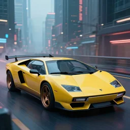 cyberpunk car lamborgini counatch, in cyberpunk city, by blade runner, by neill blomkamp, eztreamly detailed, photorealism, photography, raytracing, 8 k, octane render, volumetric, vivid, beautiful, hyperrealism