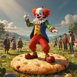 eccentric clown stranded on a biscuit, extremely detailed, sharp focus, wide view, full body shot, smooth, digital illustration, by james jean, by rossdraws, frank franzzeta, mcbess, sakimichan, brosmind, steve simpson