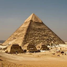 a city in the desert with a pyramid in center, ziggurat, fantasy, hyper realistic, dramatic lighting, cinematic, 35mm lens, 8k,