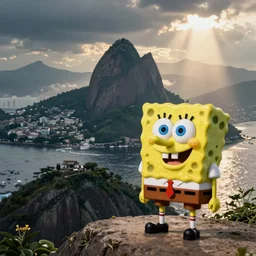 spongebob squarepants as the corcovado in rio
