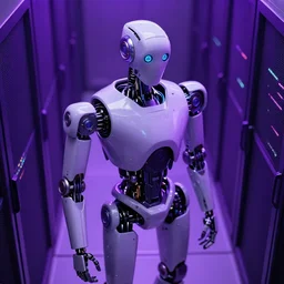 hyperrealistic medium shot robot!! in ( ( ( ( ( data center ) ) ) ) ) highly detailed concept art eric zener elson peter cinematic hard purple lighting high angle hd 8 k sharp shallow depth of field, inspired by david paul cronenberg and zdzisław beksinski