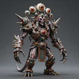 a highly detailed scary aztec demon god with multiple eyes and spikes, limbs by alex gray, android jones, karol bak, ayami kojima, artgerm, concept art, sharp angles, robot, 3 d, octane render, 8 k, unreal engine