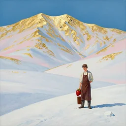 the lone chocolatier in the strawberry ice hills. gouache and gold leaf by the award - winning concept artist