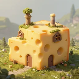 a highly detailed fantasy digital art trending on artstation by andreas rocha of a house made of swiss cheese