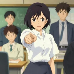 female teacher point forward angrily, illustration concept art anime key visual trending pixiv fanbox by wlop and greg rutkowski and makoto shinkai and studio ghibli