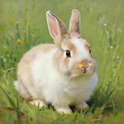 oil painting, littlest pet shop cute fuzzy bunny in field, close up, noel coypel, emile eisman - semenowsky, edouard bisson
