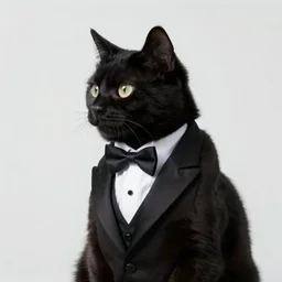 a black cat wearing a tuxedo, portait, photo, profile, picture, hyperrealistic, concept art, digital art