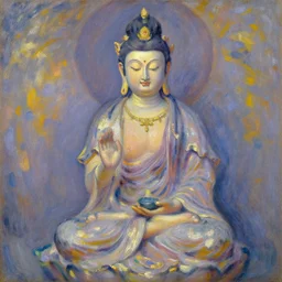 buttery delighted bodhisattva, impressionist painting by claude monet
