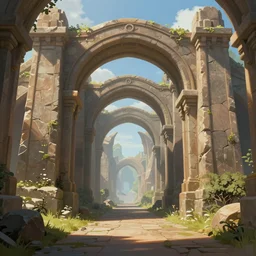 beautiful matte painting of fantasy arch with path by brian kesinger and thunder brush, artstation
