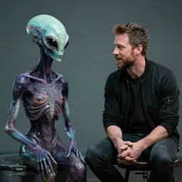 joe rogan interviewing an inter - dimensional dmt alien, octane render