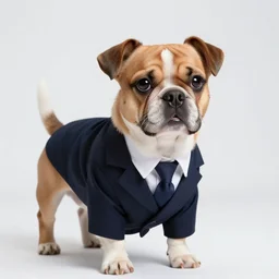 high detail shot of a dog wearing a suit, realism 8k