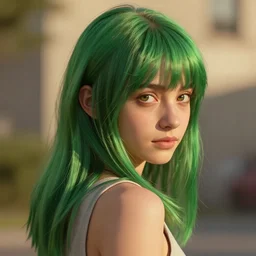 life is strange highly detailed, nervously looking over shoulder, green hair, smooth, sharp focus, artstation, concept art, golden hour, soft lightning