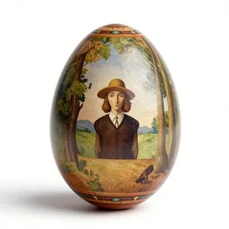 a patterned egg againt a white background by rene magritte