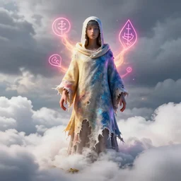 cloudy cotton landscape 4 k art by mike winkelmann, power auras, sigils, tattered cloth robes, substance 3 d painter, pbr textures, physical based rendering, cinematic, hyper realism, high detail, octane render, unreal engine, 8 k, vibrant colors, smooth gradients, high contrast, depth of field, aperture
